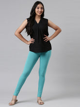 Load image into Gallery viewer, Go Colors Dark Mint Cotton Stretch  Ankle Length Leggings
