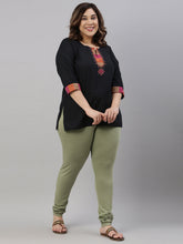 Load image into Gallery viewer, Go Colors Dusty Green Cotton Stretch Churidar
