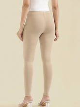 Load image into Gallery viewer, Go Colors Dark Beige Cotton Stretch Ankle Length Leggings
