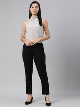 Load image into Gallery viewer, Go Colors Black Woven Cotton Stretch Formal Trouser
