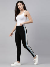 Load image into Gallery viewer, Go Colors Black Cotton Stretch Two Tone Side Stripe Track Pant
