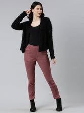 Load image into Gallery viewer, Go Colors Light Wine Poly Stretch Suede Tregging
