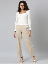 Load image into Gallery viewer, Go Colors Beige Cotton Stripes Cargo Pant
