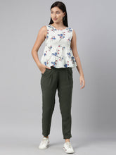 Load image into Gallery viewer, Go Colors Olive Green Woven Cotton Stretch Formal Trouser
