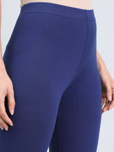 Load image into Gallery viewer, Go Colors Ink Blue Cotton Stretch Ankle Length Leggings
