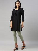 Load image into Gallery viewer, Go Colors Dusty Green Cotton Stretch Cropped Leggings
