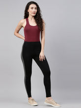 Load image into Gallery viewer, Go Colors Black Cotton Stretch Side Stripes Active Leggings
