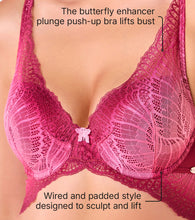 Load image into Gallery viewer, Enamor F191 Padded Wired Medium Coverage Butterfly Enhancer Plunge Push-Up Bra - Coral Wave

