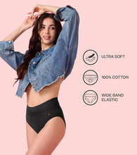 Load image into Gallery viewer, Enamor CW01 Cotton Classic, All Day Comfort, High Waist Brief - Breathable, Antimicrobial with Stain Release, Outer Brushed Wide Elastic, Full Coverage -  Pack of 1 (Jet Black)
