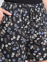Load image into Gallery viewer, Go Colors Black Cotton Knit Printed Lounge Shorts
