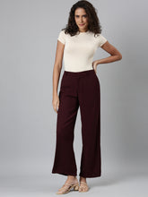 Load image into Gallery viewer, Go Colors Dark Wine Crepe Wide Trouser
