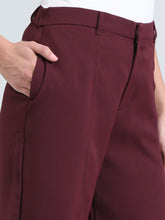 Load image into Gallery viewer, Go Colors Dark Wine Crepe Wide Trouser

