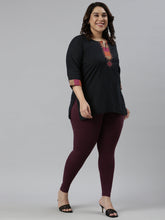Load image into Gallery viewer, Go Colors Dark Purple Cotton Stretch Cropped Leggings
