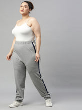 Load image into Gallery viewer, Go Colors Grey Melanges Cotton Stretch Side Stripes Track Pant
