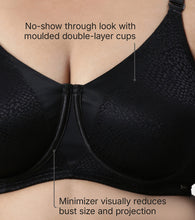 Load image into Gallery viewer, Enamor Innovations Transform Women's Full Support Minimizer Bra -  Smoothening and Breathable Non Padded, Wired, Full Coverage  - F124 (Available in Plus Sizes) (Black)
