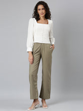 Load image into Gallery viewer, Go Colors Olive Green Cotton Stripes Cargo Pant

