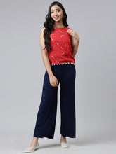 Load image into Gallery viewer, Go Colors Navy Viscose Stretch Knit Palazzo
