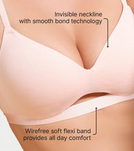 Load image into Gallery viewer, Enamor Innovations CloudSoft, Invisi Neckline Women's Cotton Everyday T-Shirt Bra - Padded, Wirefree, Medium Coverage - A032 (Cherry Blossom)
