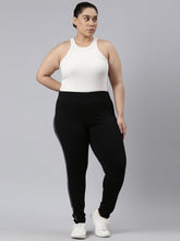 Load image into Gallery viewer, Go Colors Black Cotton Stretch Side Stripes Active Leggings
