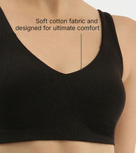 Load image into Gallery viewer, Enamor Easy Slip-On and Back Keyhole Women's Cotton Everyday Beginner's Bra - Padded, Wirefree, Full Coverage - A106 (Black)
