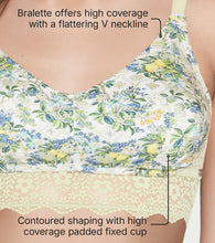 Load image into Gallery viewer, Enamor Printed Modal Lace Bralette, Padded, Wire Free, High Coverage - F226 (Lemoncello Lane Print)

