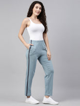 Load image into Gallery viewer, Go Colors Dusty Blue Cotton Stretch Side Stripes Track Pant
