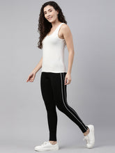 Load image into Gallery viewer, Go Colors Black Cotton Stretch Side Stripes Active Leggings
