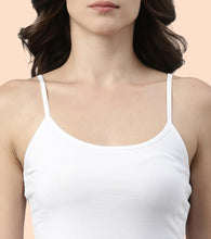Load image into Gallery viewer, Enamor Sleeveless Scoop Neck Regular Length Camisole For Women - Slim Fit, Soft Stretch Cotton - E003 (White)

