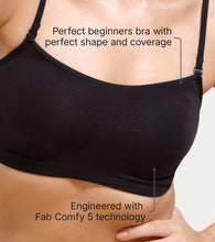 Load image into Gallery viewer, Enamor Moulded Double Layer Front Women's Cotton Cami Bra - Detachable Slim Straps with Back Keyhole, Non Padded, Wirefree, High Coverage - A022 (Black)
