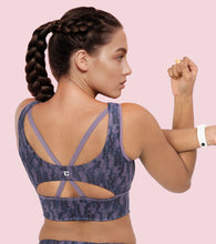 Load image into Gallery viewer, Enamor Cutaway Back Detail Quick Dry Printed Sports Bra - Removable Padding, Non-Wired, Medium Coverage - A204 (Step Brush Print)
