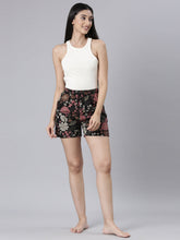 Load image into Gallery viewer, Go Colors Black Woven Viscose Printed Lounge Shorts
