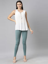 Load image into Gallery viewer, Go Colors Ocean Green Cotton Stretch Ankle Length Leggings
