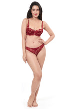 Load image into Gallery viewer, Amante Eternal Bliss Lace Low Rise Thong Panty - Red Berry 70201
