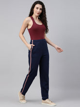 Load image into Gallery viewer, Go Colors Navy Cotton Stretch Side Stripes Track Pant
