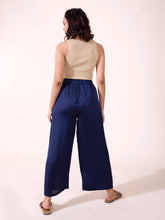 Load image into Gallery viewer, Go Colors Navy Polyester Shiny Palazzo

