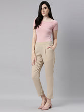 Load image into Gallery viewer, Go Colors Beige Woven Cotton Stretch Formal Trouser
