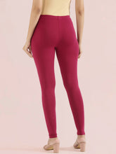 Load image into Gallery viewer, Go Colors Dark Fuchsia Cotton Stretch Ankle Length Leggings
