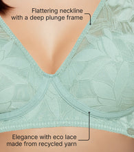Load image into Gallery viewer, Enamor BambooBliss Lace Plunge Bra, Padded, Wire Free, High Coverage - IB25 (Jade Green)
