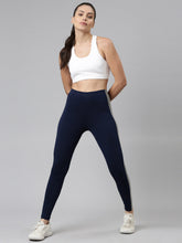 Load image into Gallery viewer, Go Colors Navy Cotton Stretch Side Stripes Active Leggings
