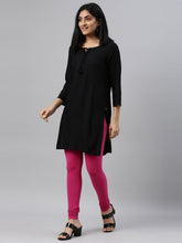 Load image into Gallery viewer, Go Colors Dark Rose Cotton Stretch Ankle Length Leggings
