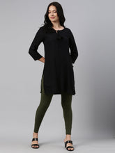 Load image into Gallery viewer, Go Colors Dark Olive Cotton Stretch Ankle Length Leggings
