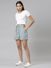 Load image into Gallery viewer, Go Colors Light Ink Blue Stripes Linen Shorts

