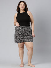 Load image into Gallery viewer, Go Colors Black Cotton Knit Printed Lounge Shorts
