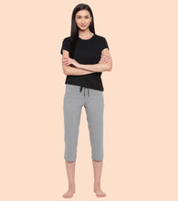 Load image into Gallery viewer, Enamor Mid Rise Capri length Drawstring Closure Lounge Capri for Women - Slim Fit, Soft and Breathable Stretch Cotton - E018 (Mediumgrey Melange)
