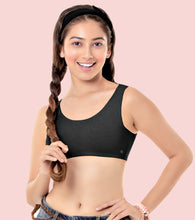 Load image into Gallery viewer, Enamor Innovations  Easy Fit, Antimicrobial, Front Double Layer ,Women's Cotton Beginner's Bra - Pop-On Style, Non Padded, Wirefree, High Coverage  - BB01 (Black)
