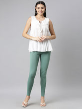 Load image into Gallery viewer, Go Colors Leaf Green Cotton Stretch Ankle Length Leggings
