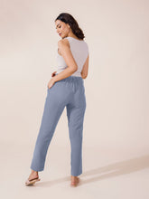Load image into Gallery viewer, Go Colors Dusty Blue Crepe Tapered Trouser
