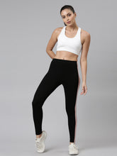 Load image into Gallery viewer, Go Colors Black Cotton Stretch Side Stripes Active Leggings
