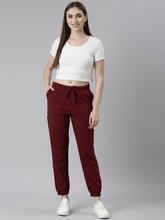Load image into Gallery viewer, Go Colors Maroon Cotton Stretch Casual Joggers
