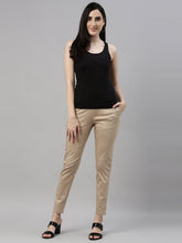 Load image into Gallery viewer, Go Colors Light Beige Woven Cotton Stretch Treggings
